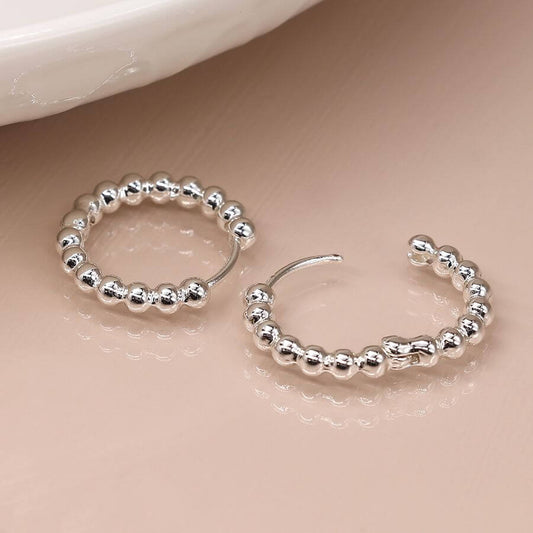 POM - Silver plated beaded hoop earrings