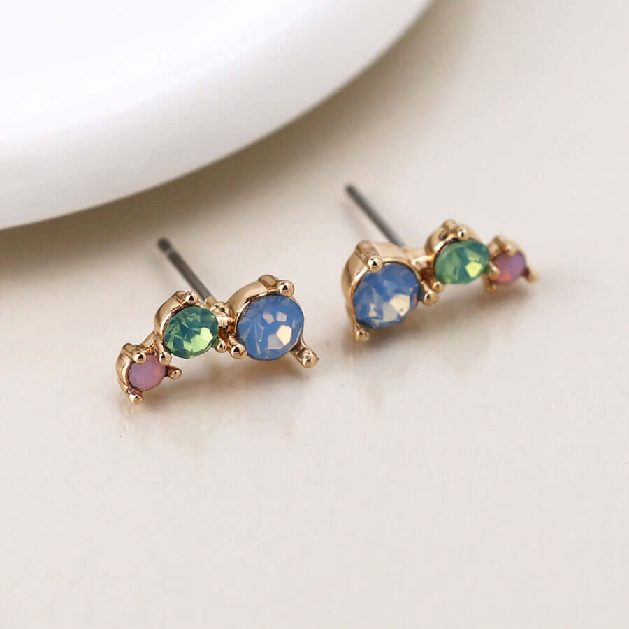 POM - Golden triple pastel mix crystal ear climbers