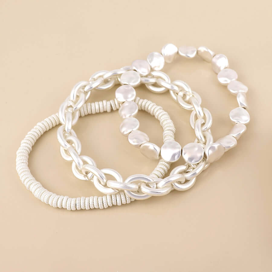 POM925 - Ravel silver plated matt finish triple mixed bracelet set