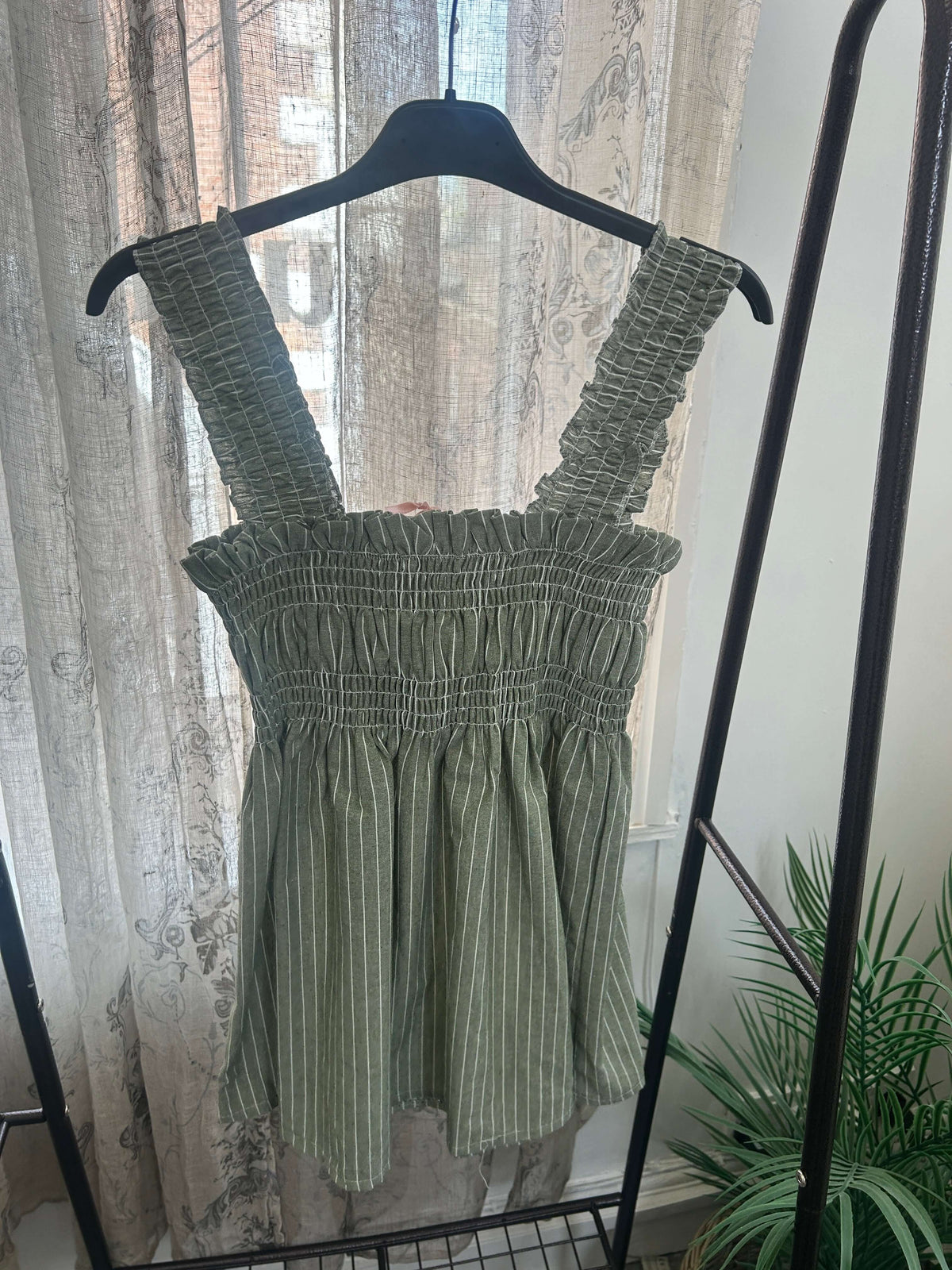 Stripe Shirred Peplum Detail Top