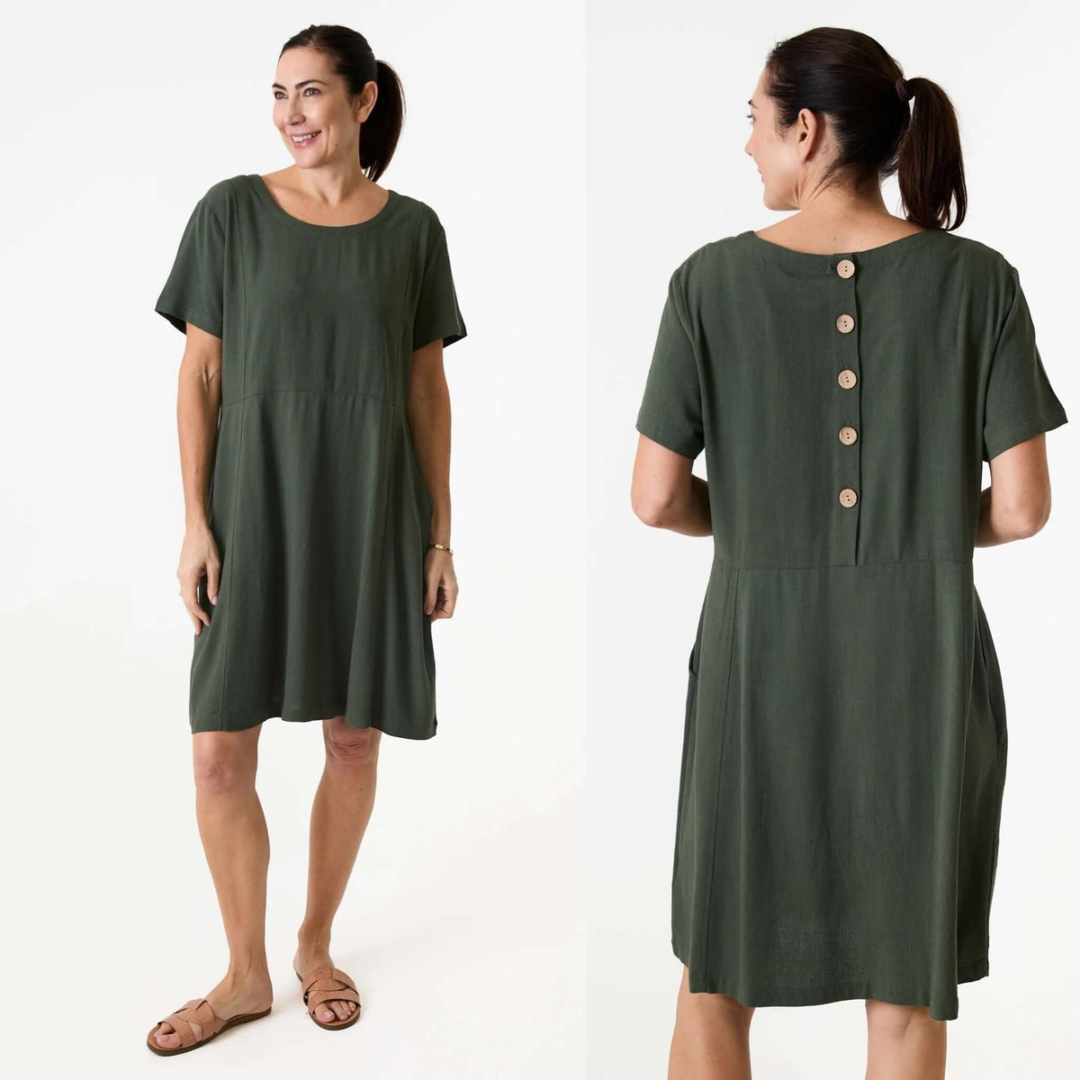 Jane Eliz - Linen Viscose Panelled Knee Length Dress