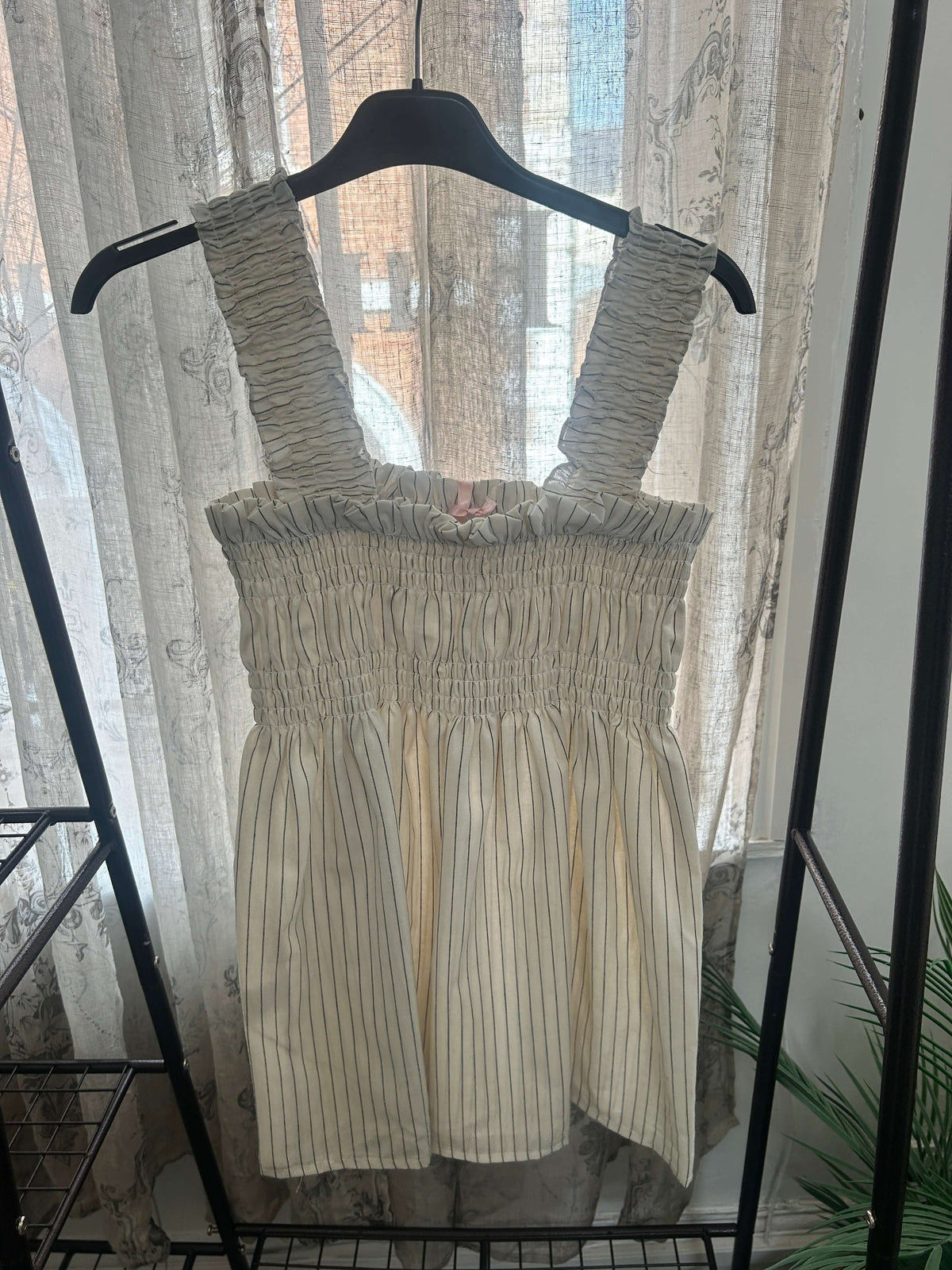 Stripe Shirred Peplum Detail Top