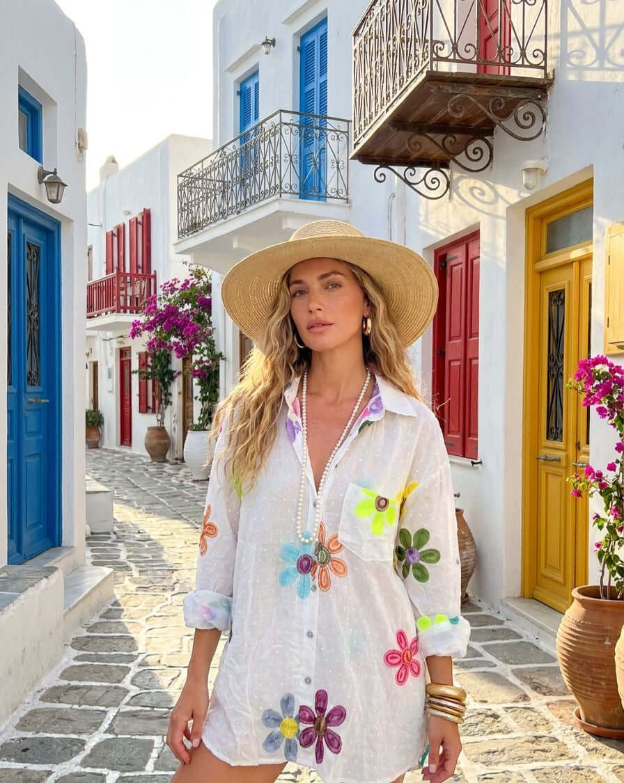 Ladies Embroidered Floral Shirt