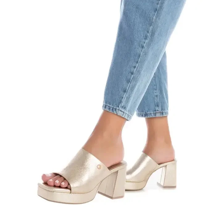 Refresh Gold Textile Mule Heels