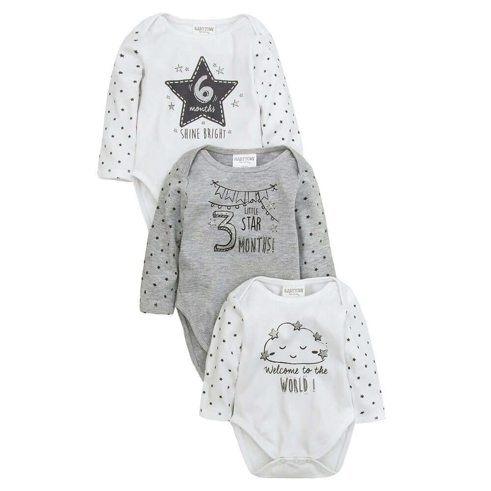 Babies Gift 3 Pack Milestone Bodysuits