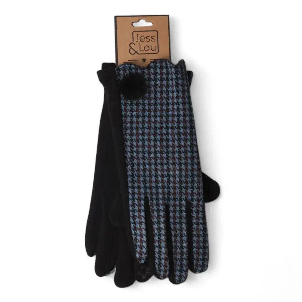 Jess & Lou - Check Gloves with Fur Detail