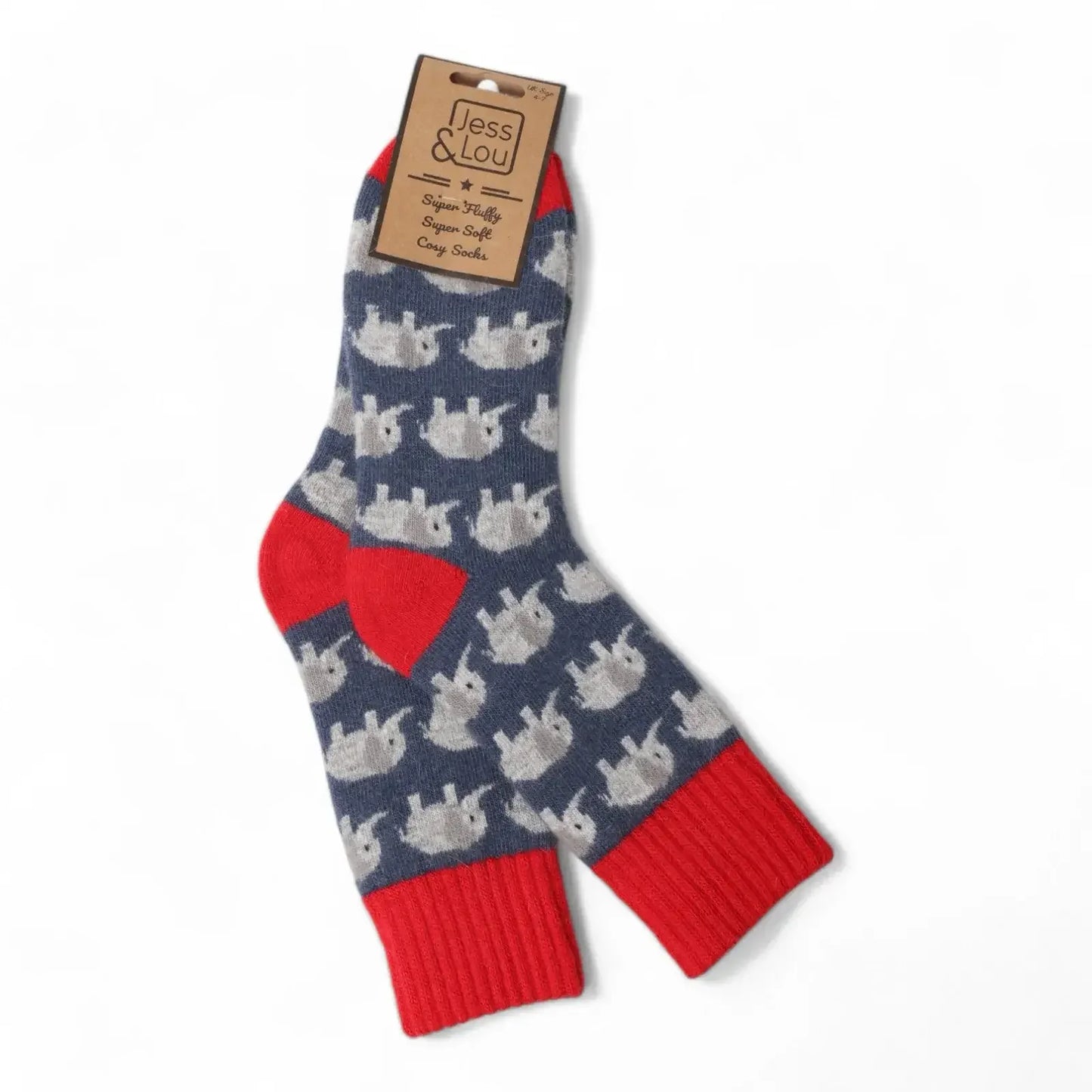 Jess & Lou - Exquisite Elephants Ribbed Black Socks