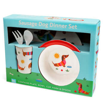 Children's melamine dinner set (5 pieces) - Sunny Sausage Dog