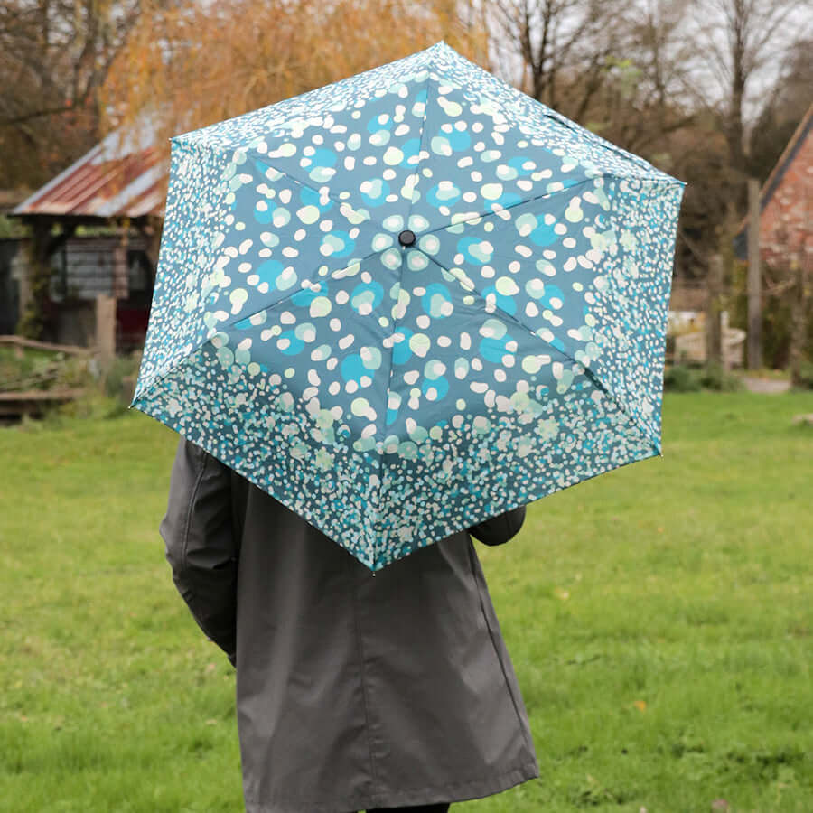POM925 Teal mix dot print recycled umbrella