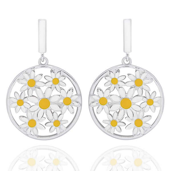 Daisy Chain Daisy Circle Silver Plated Earrings