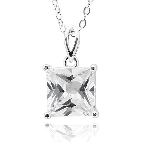 Radiance Square Solitaire Silver Plated Necklace