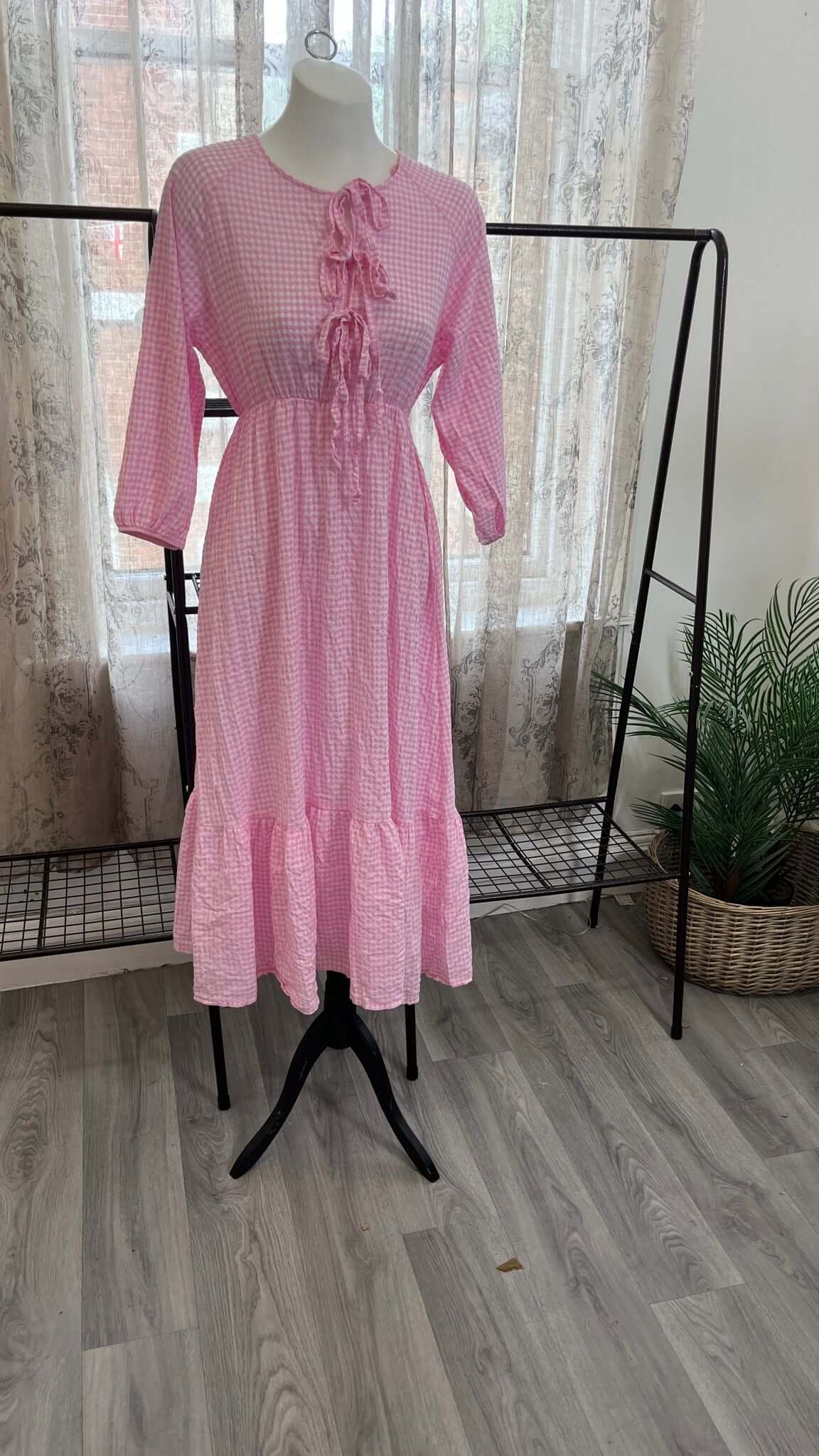 Tie Front Gingham Maxi Dress