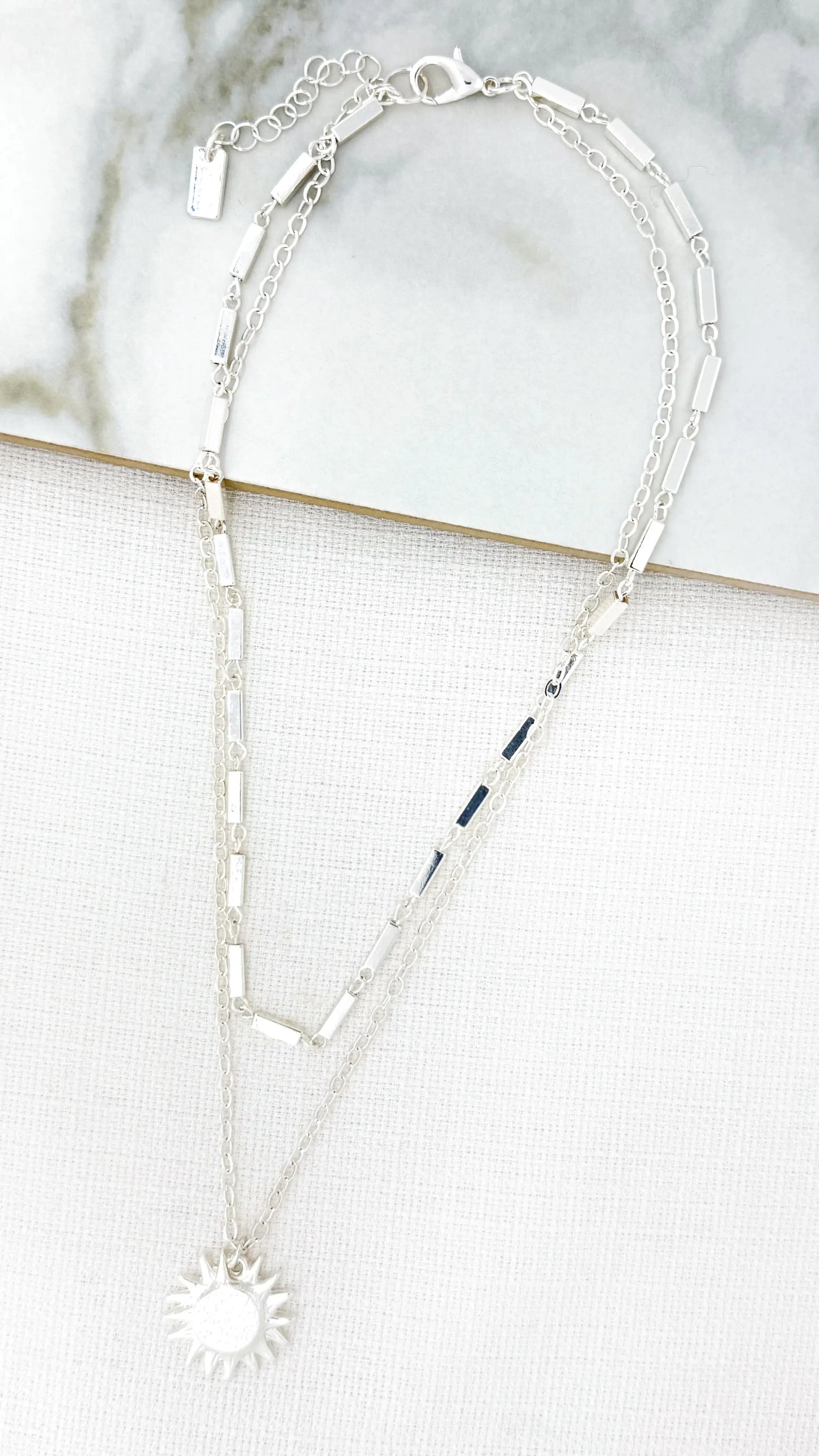 Envy Jewellery - Short silver double layer necklace with sunburst pendant
