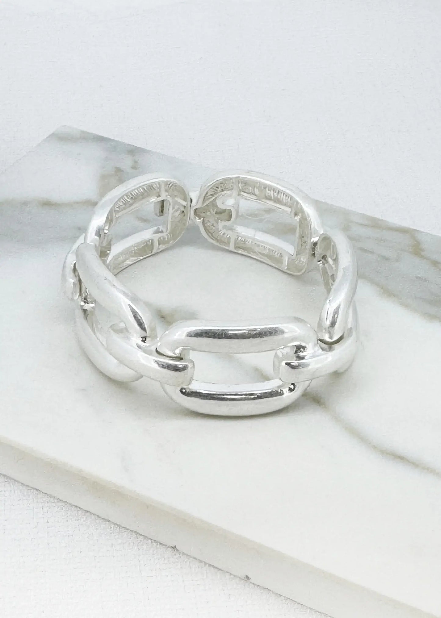 Envy Jewellery - Worn silver large link stretch bracelet