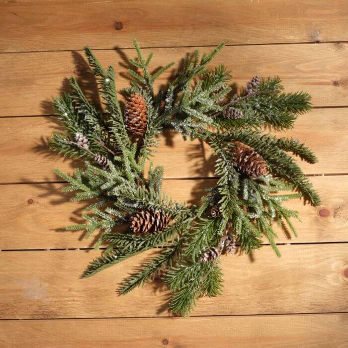 Evergreen Faux Frosted Foliage Candle Ring