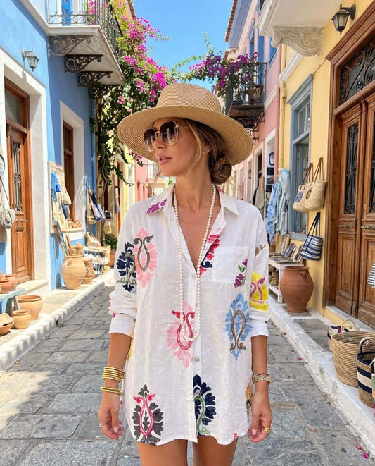 Ladies Embroidered Floral Shirt
