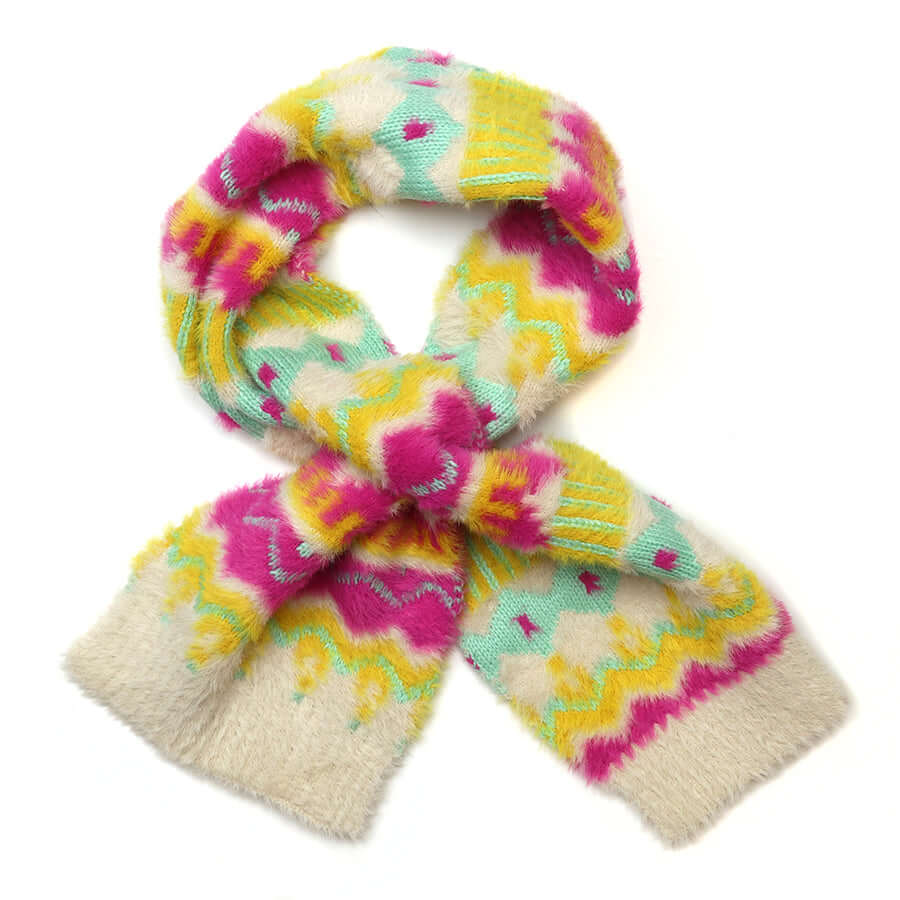 POM925 - Mia cream/yellow/pink fluffy patterned pull through scarf