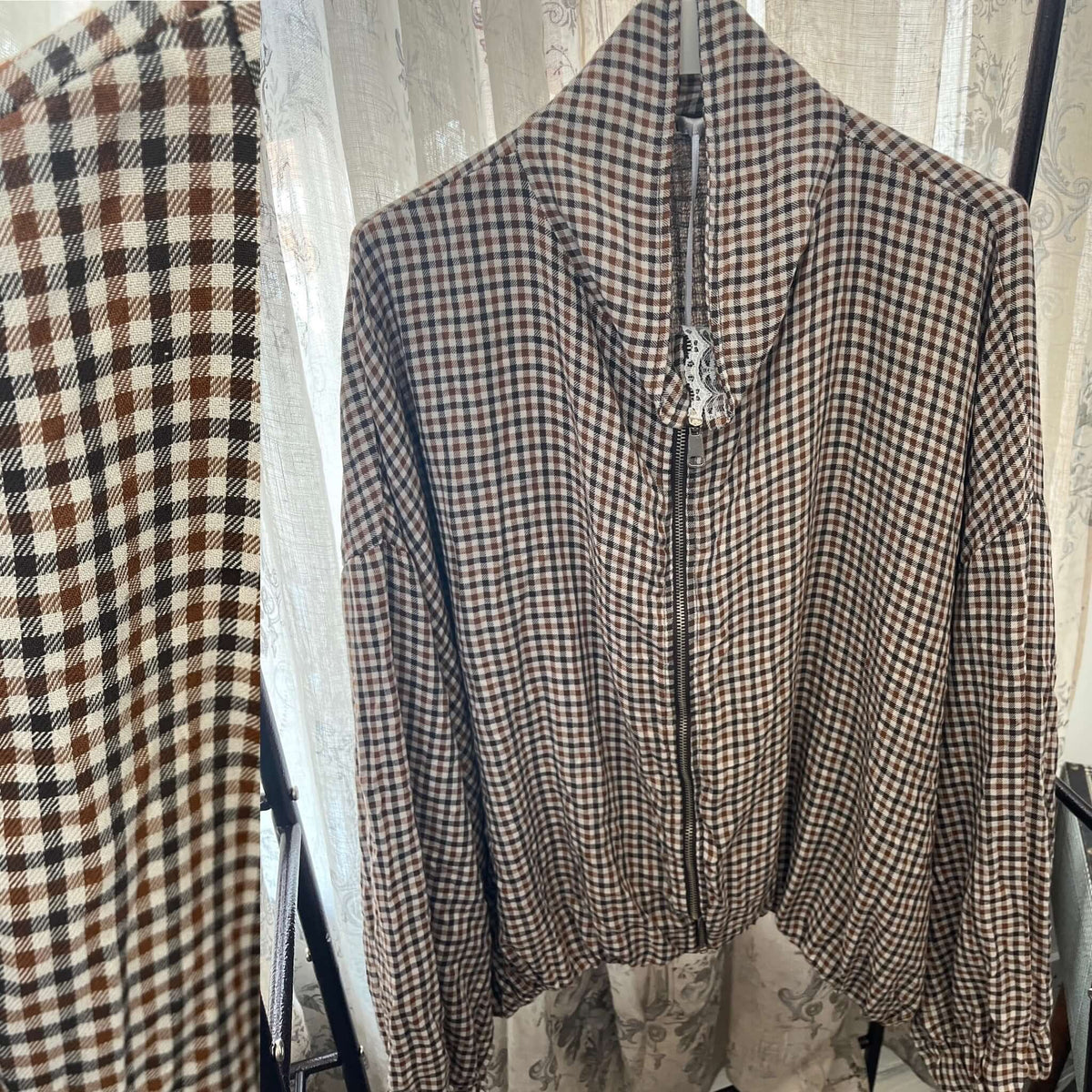Gingham Funnel Neck Bomber Jacket