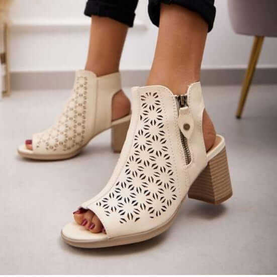 Oatmeal Summer Block Heel Sandal