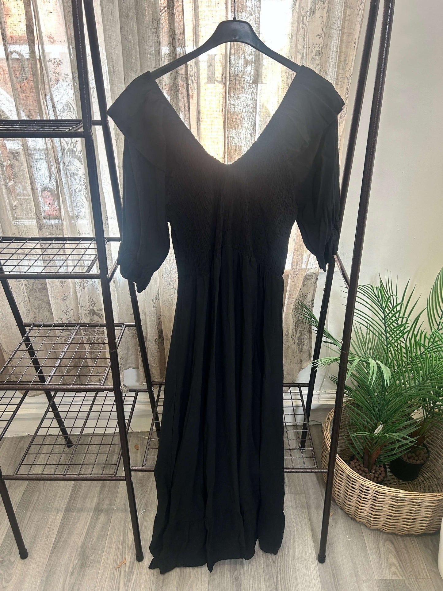 Frill Sleeve Shirred Waist Maxi Dress