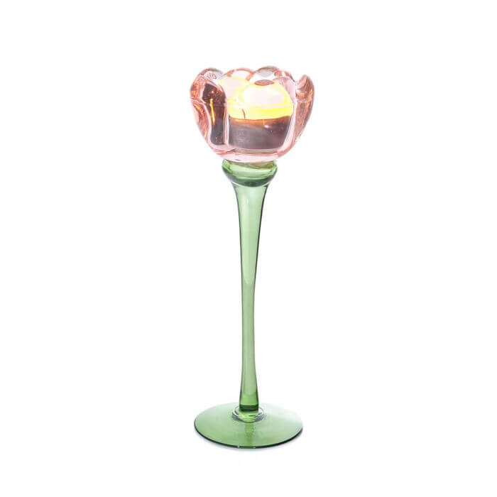 Floral Serenade Glass Tulip Tea Light Holder Large Pink