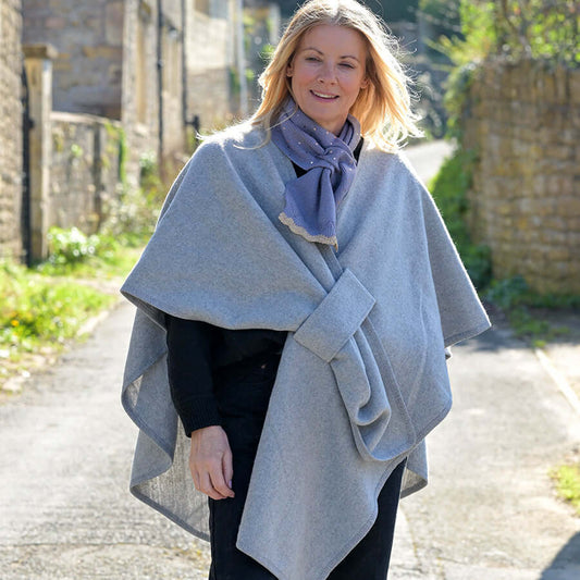 POM925 - Amelia grey self tie waist poncho