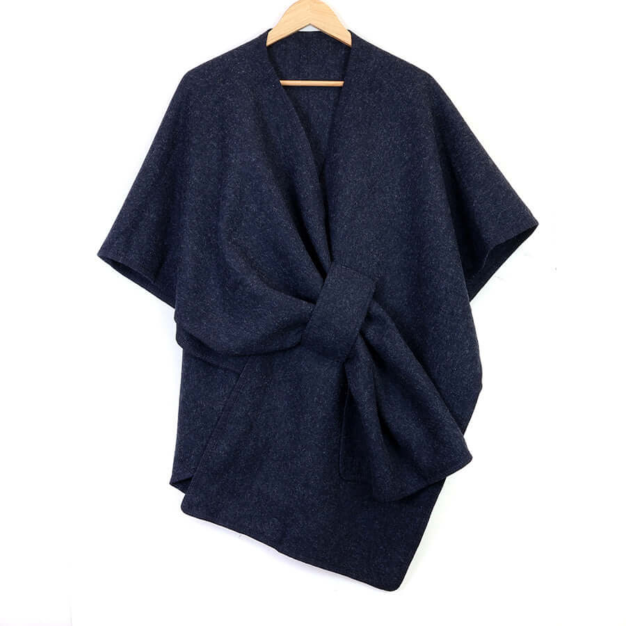 POM925 - Amelia navy self tie waist poncho