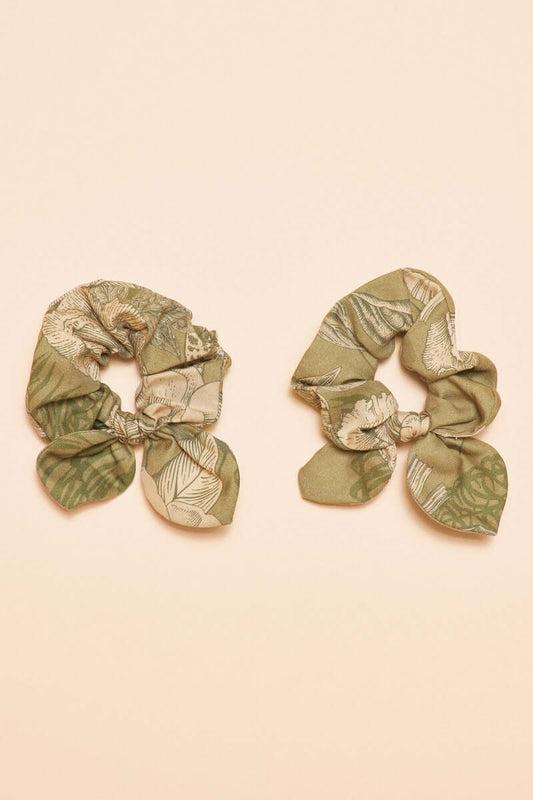 Powder Design Toile Scrunchies (Pack of 2) - Olive