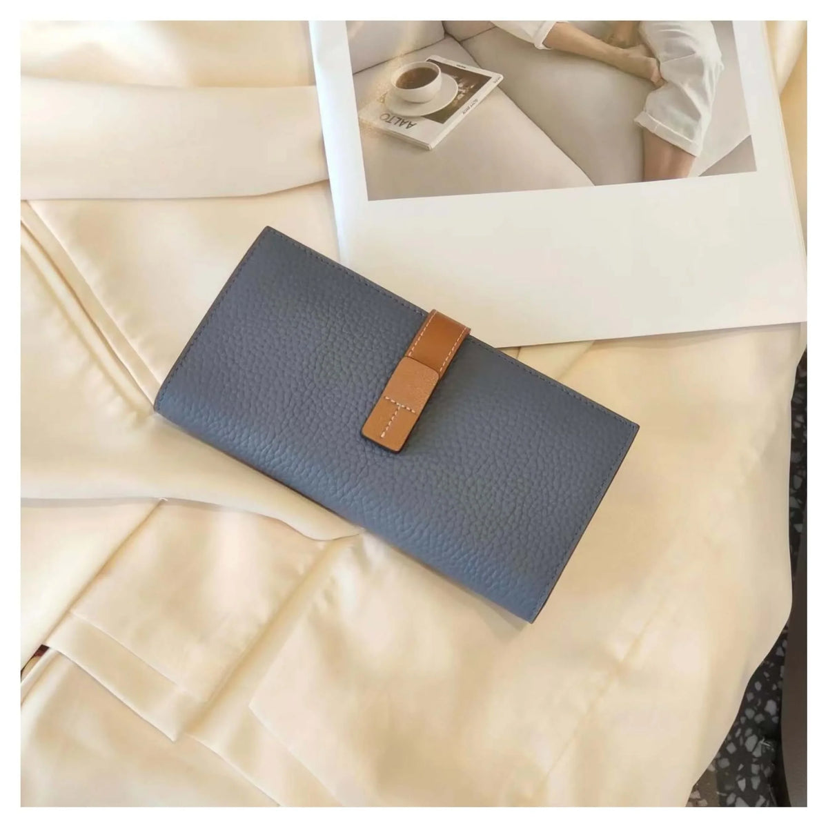 Genuine Leather Two-toned Long Purse with Gift Box