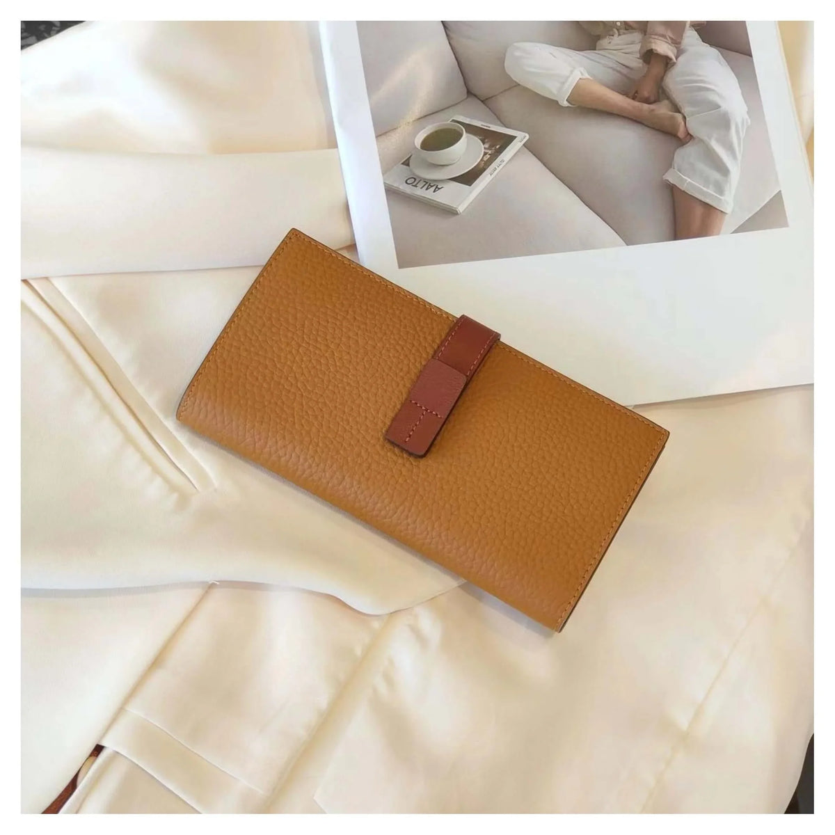 Genuine Leather Two-toned Long Purse with Gift Box