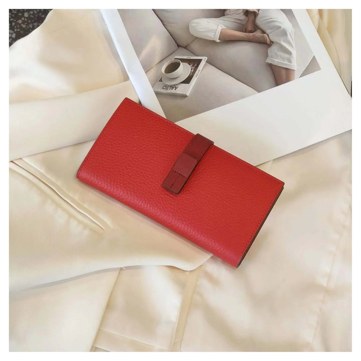 Genuine Leather Two-toned Long Purse with Gift Box