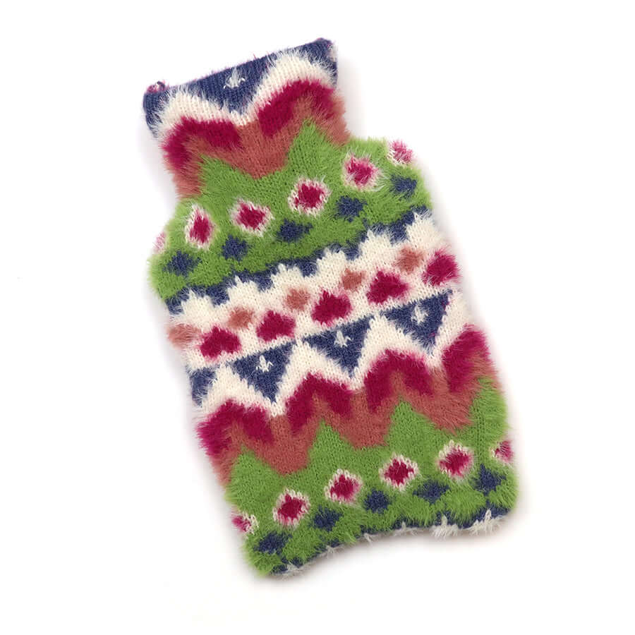 POM925 - Imogen fluffy green and pink knit hotwater bottle