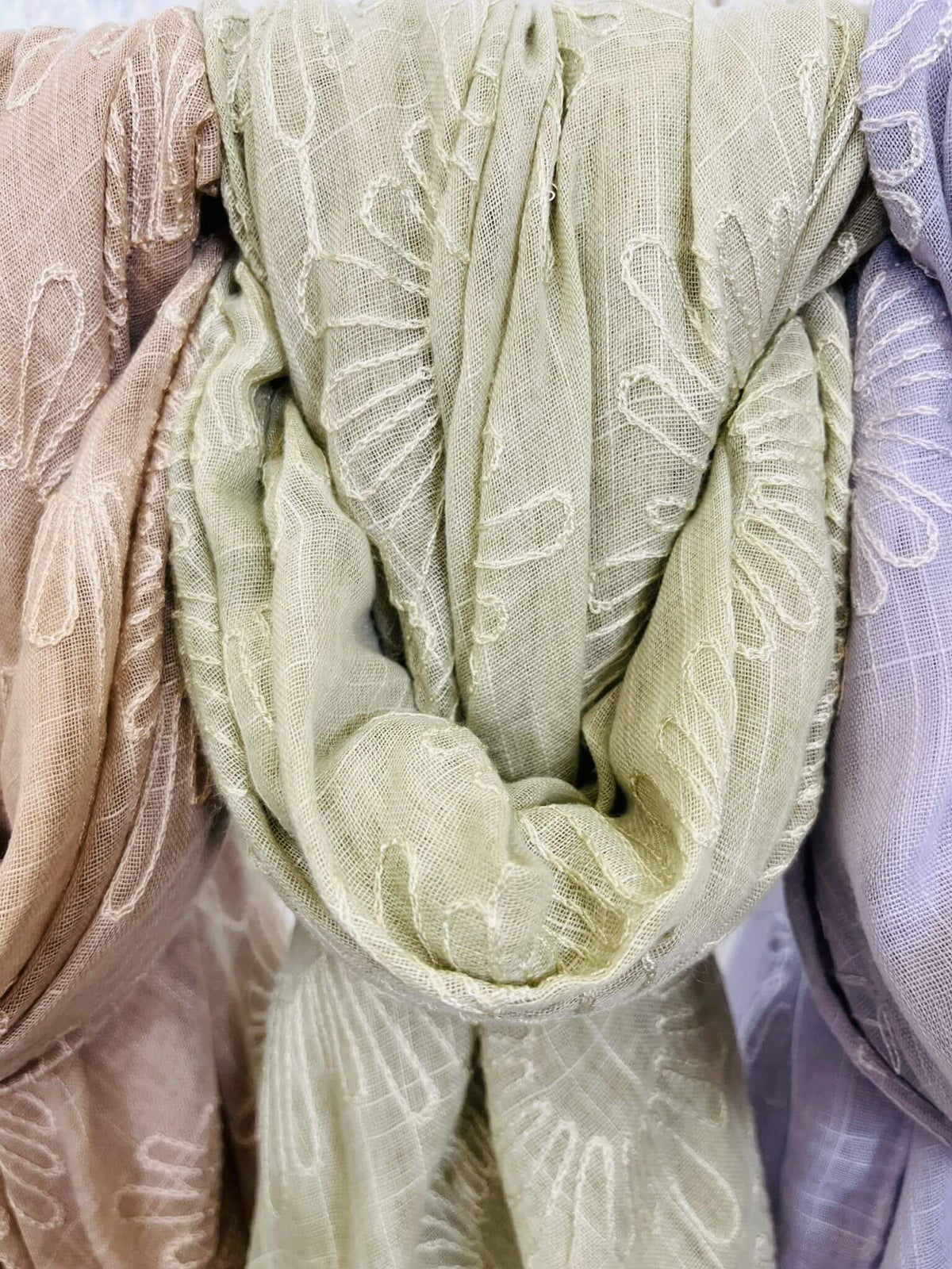 Embroidered Daisy Summer Scarf