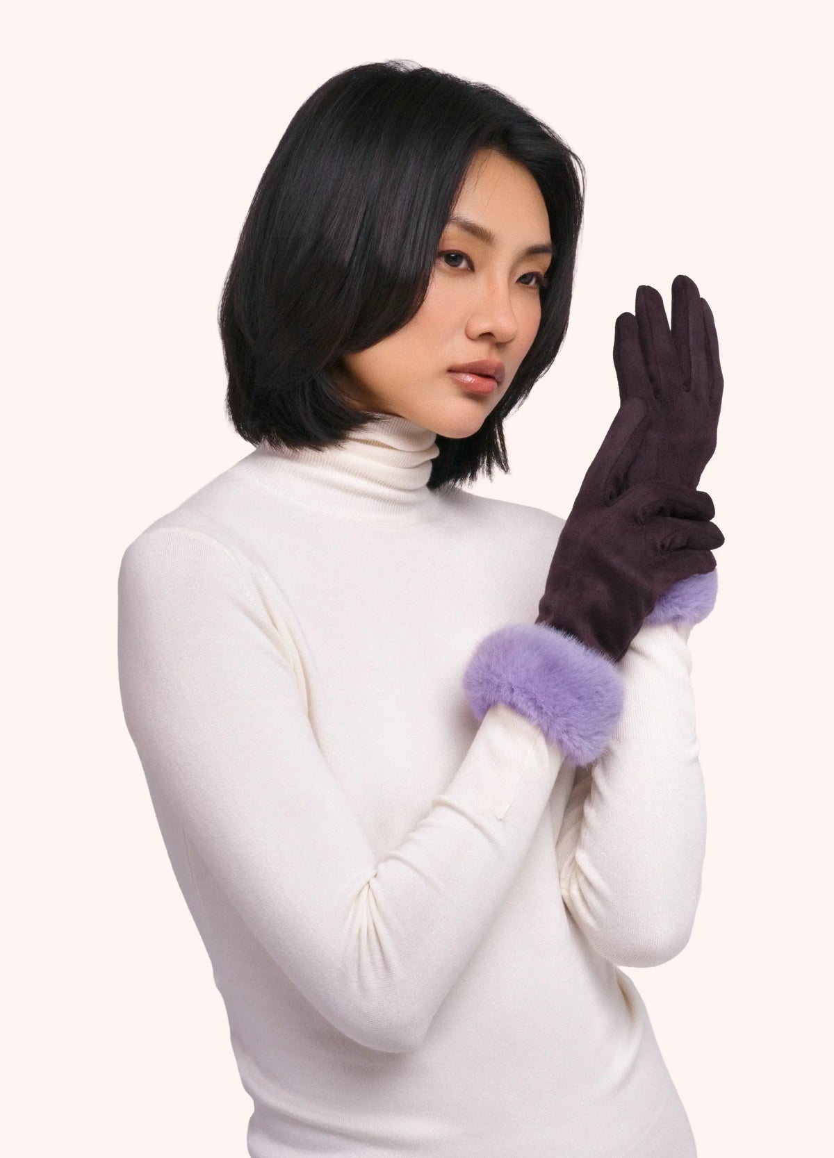 Powder Design Bettina Faux Suede/Fur Gloves - Damson