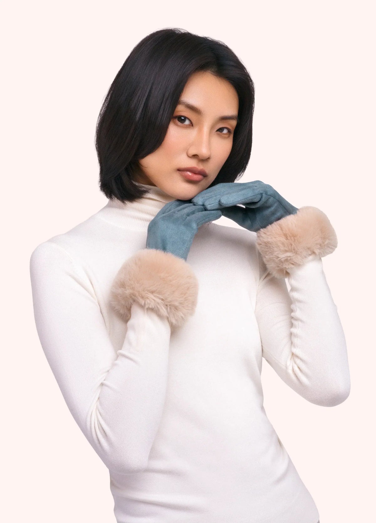 Powder Design Bettina Faux Suede/Fur Gloves - Denim