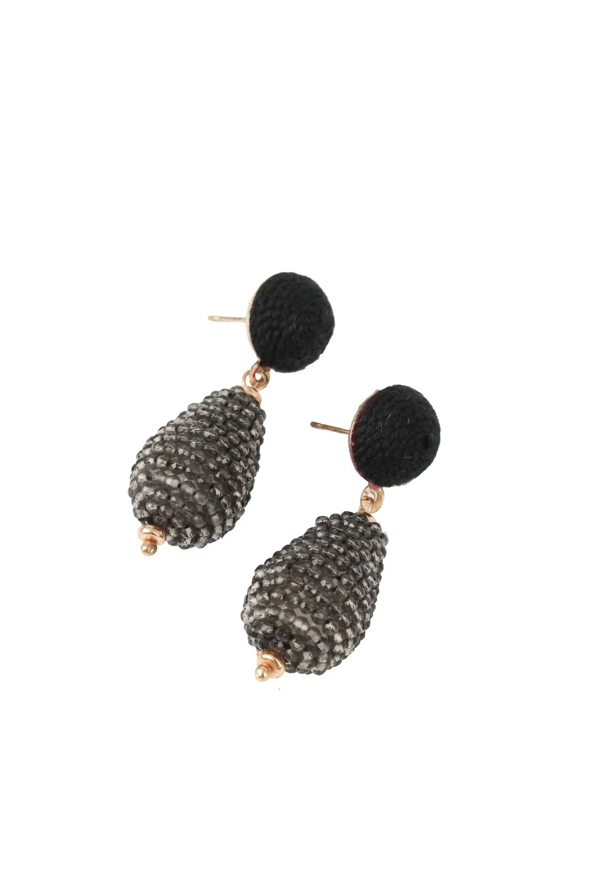 Black and Dark Grey Beaded Drop Earrings