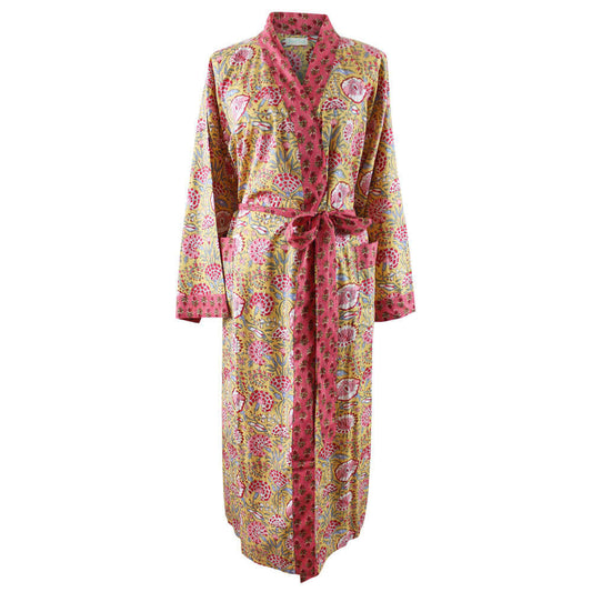 Powellcraft - Yellow & Pink Carnation Print Dressing Gown