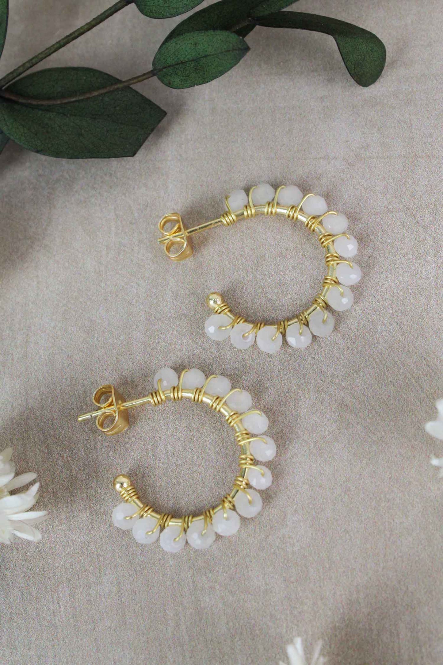 Wrapped Stone Hoops - Moonstone