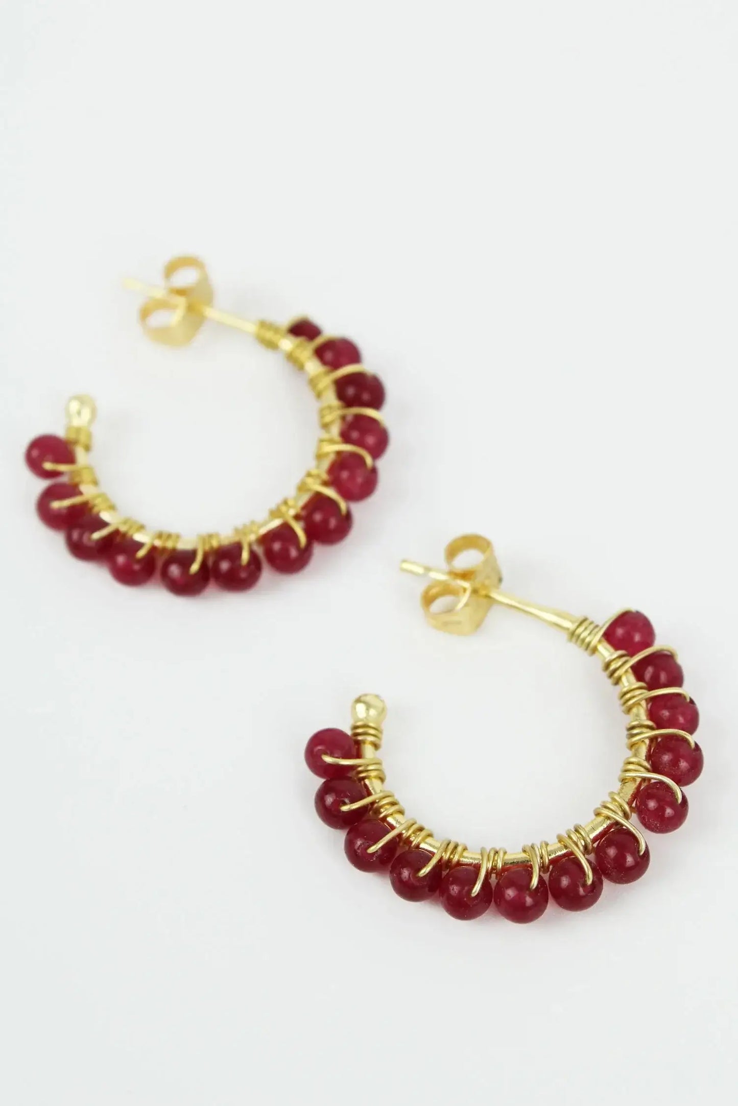 Wrapped Stone Hoops - Pink Quartz