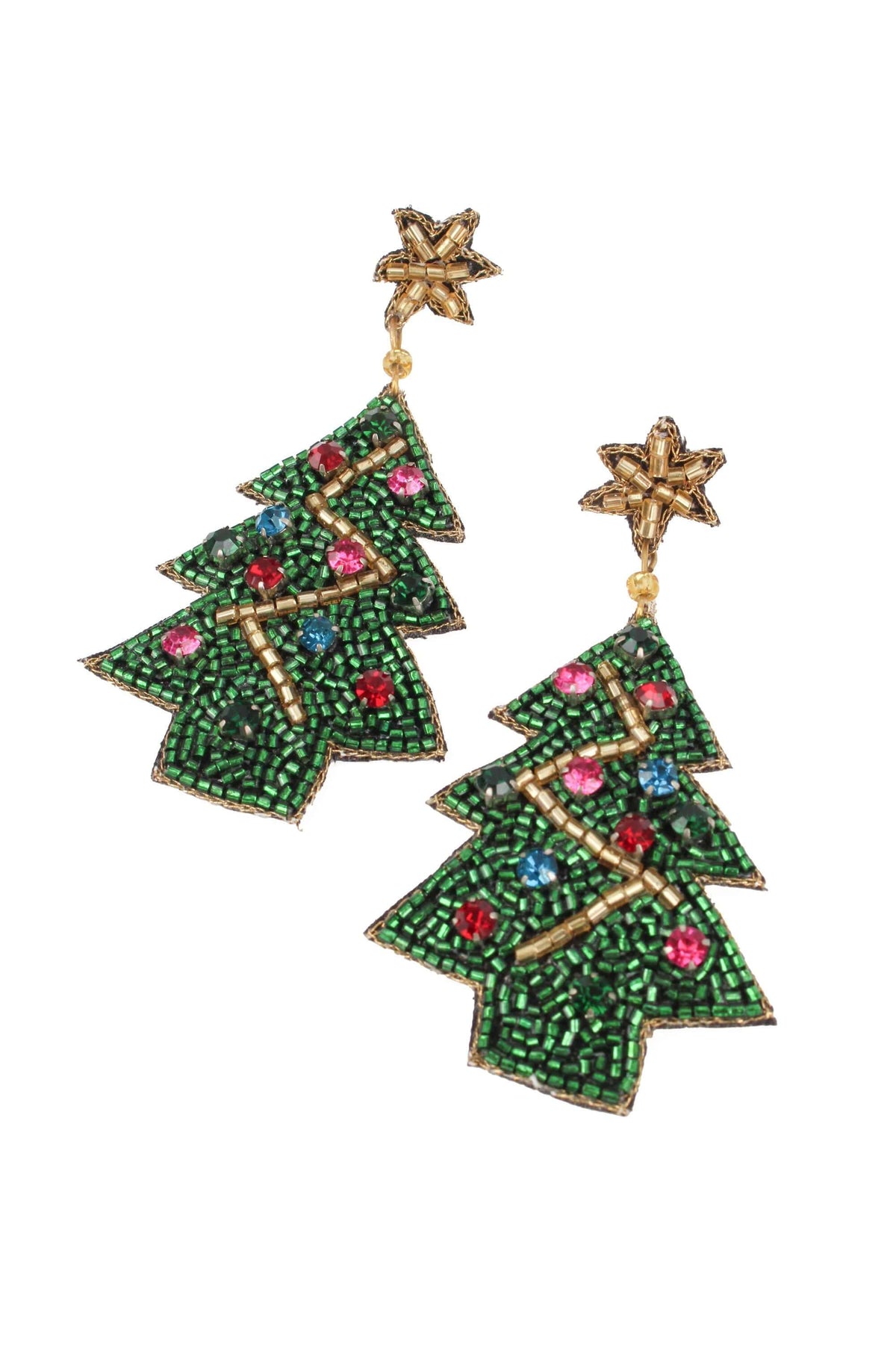 Green Christmas Tree Earrings with Gold Star