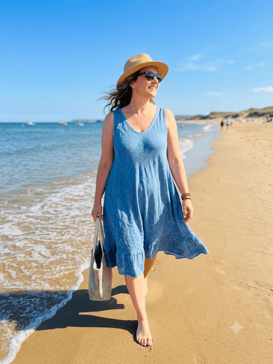 Bias Cut Sleeveless Cotton Dress