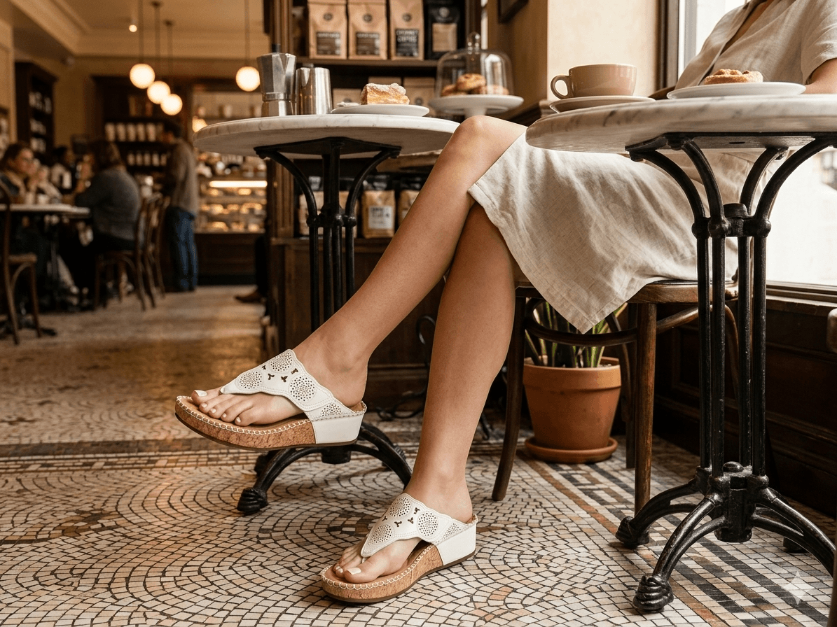 Corina - White Touch Fastening Toe Post Wedge Sandal