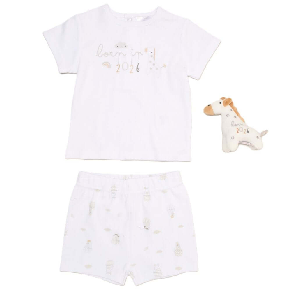 Baby unisex Giraffe T-Shirt, Shorts and Plush Toy Set