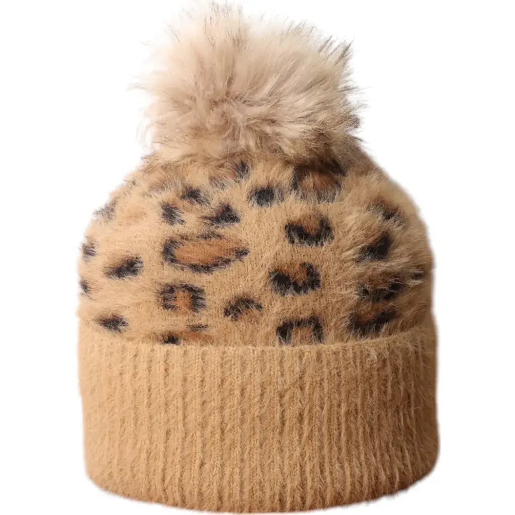 Jess & Lou - Leopard Fluffy Bobble Hat
