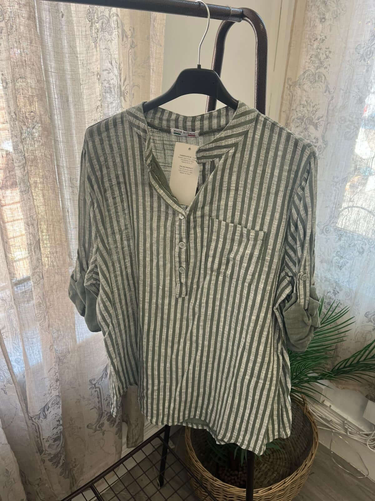 Casual 3 Button Blouse - Stripe
