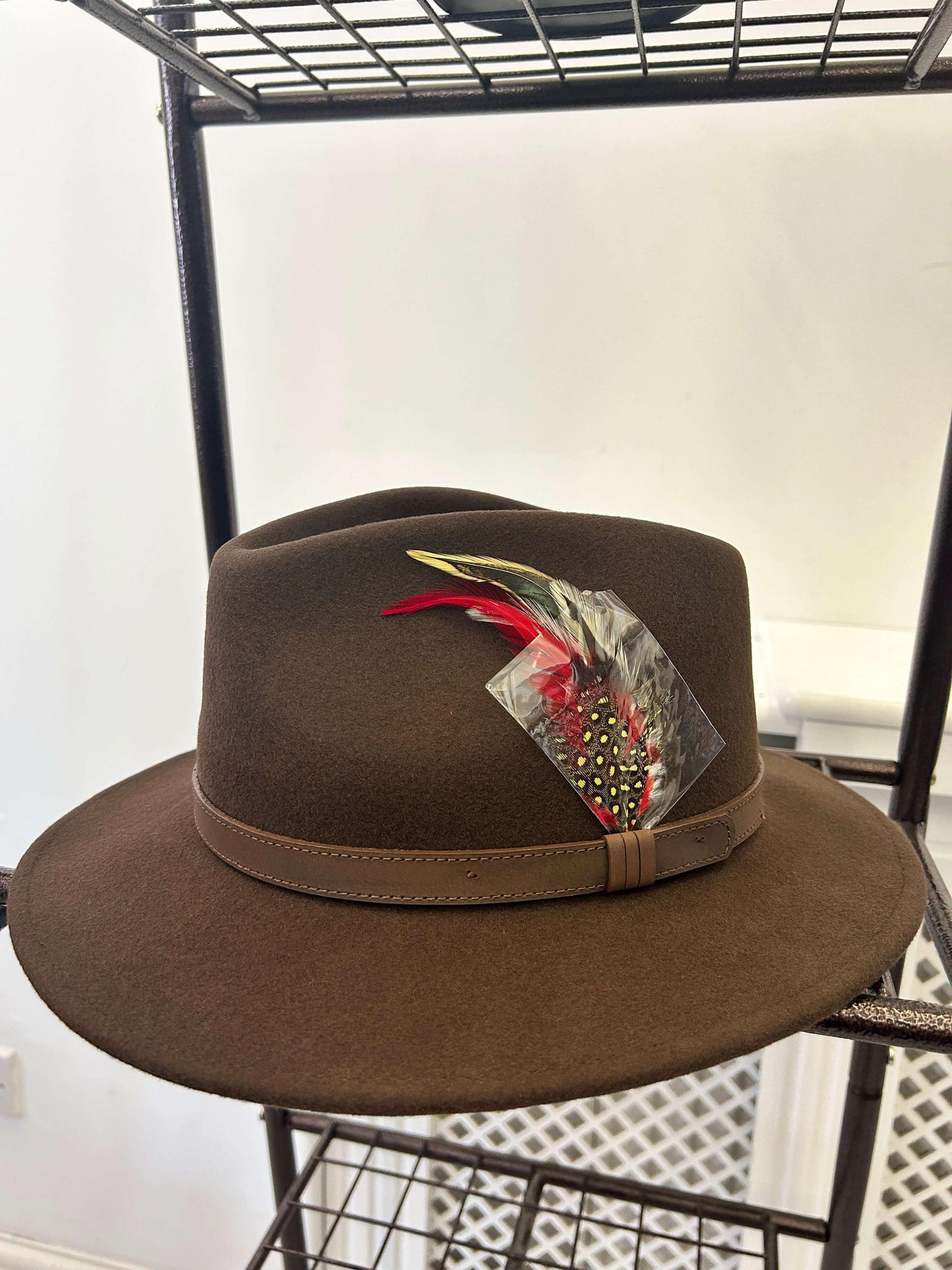 Structured Fedora with Feather Detail