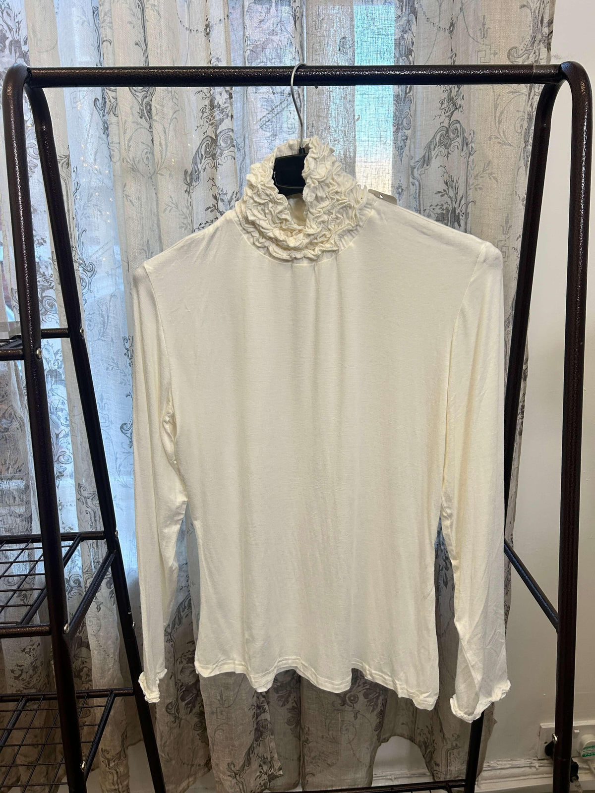 Ruffle Polo Neck Long Sleeve Top