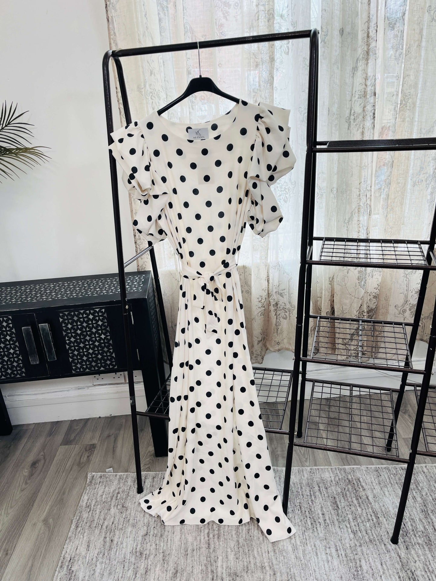 Polka Dot Frill Sleeve Maxi Dress