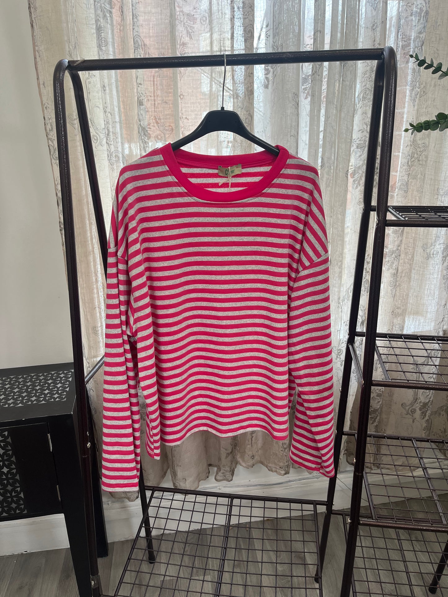 Boxy Crew Neck Stripe Long Sleeve T-Shirt