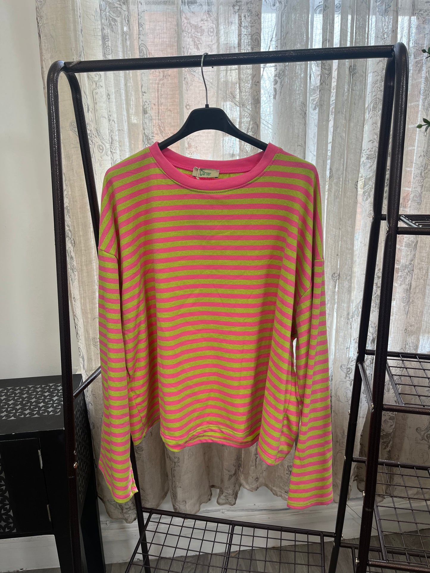 Boxy Crew Neck Stripe Long Sleeve T-Shirt